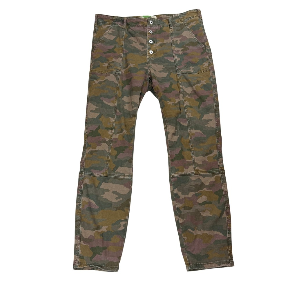 Anthropologie Camo Utility Pants Button Fly Tapered Leg Green Brown Size 32